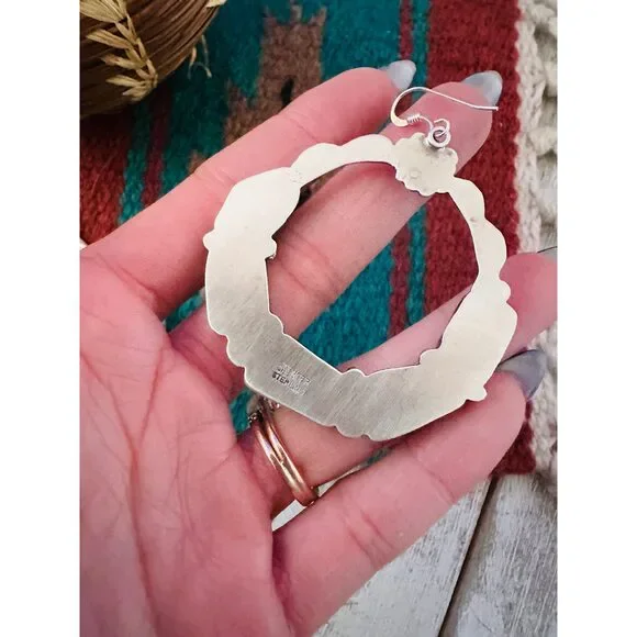 Handcrafted Turquoise & Sterling Silver Dangle Hoop Earrings